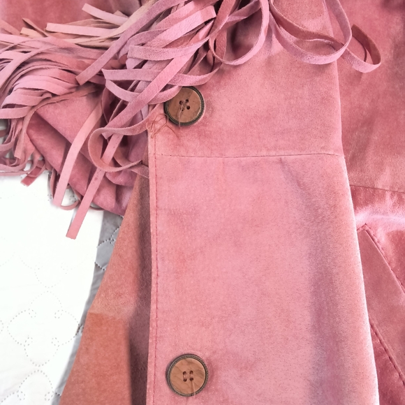 Vintage Pink Suede Fringe Western Jacket - Size M "Made in Canada" - Picture 9 of 14